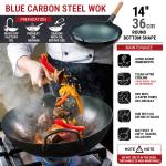 Small Yosukata 14-inch (36cm) Pre-Seasoned Blue Carbon Steel Wok with Round Bottom
